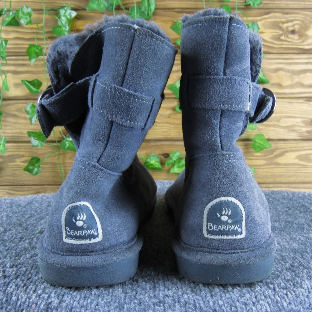 Bearpaw Tessa Womens 9 Gray Suede Shearling Lined Ankle Boots Buckle Winter Warm